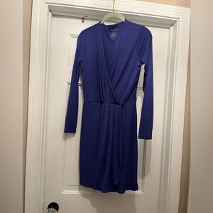 Nine West Long Sleeve ribbed faux wrap Dress in Blue